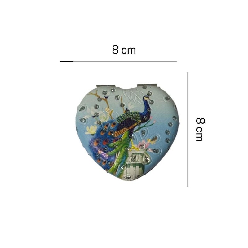 Portable Cute Compact Heart Design Metal and Glass Mirror with Stones 2x1 Magnification for Makeup and Bags for Women  - Image 2