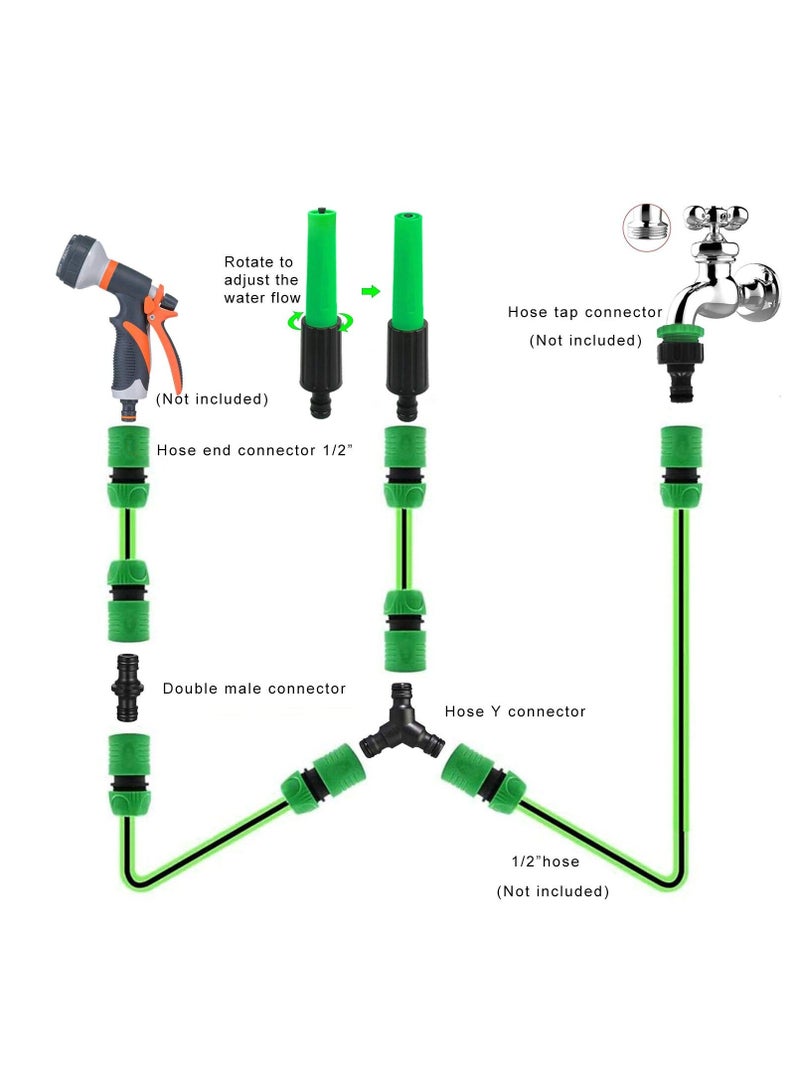 SYOSI Complete Garden Hose Connector Set: Plastic Fittings with Hose End, Connectors, Two-in-One Adapters, Spray Nozzle, and Y Hose Splitter for Seamless Faucet Connections - Green - Image 4