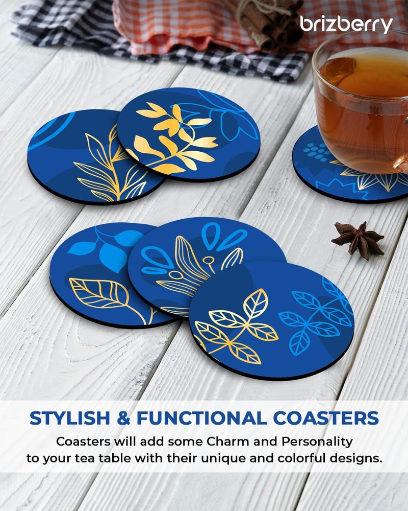 Brizberry® Premium Round Black Blue Leaf Beautiful Wooden Coasters, Best Gift, for Tea Cups, Coffee Mugs and Glasses 4 8 12 (3.5X3.5 Inch) (Design 16 (Set of 6)) - Image 5