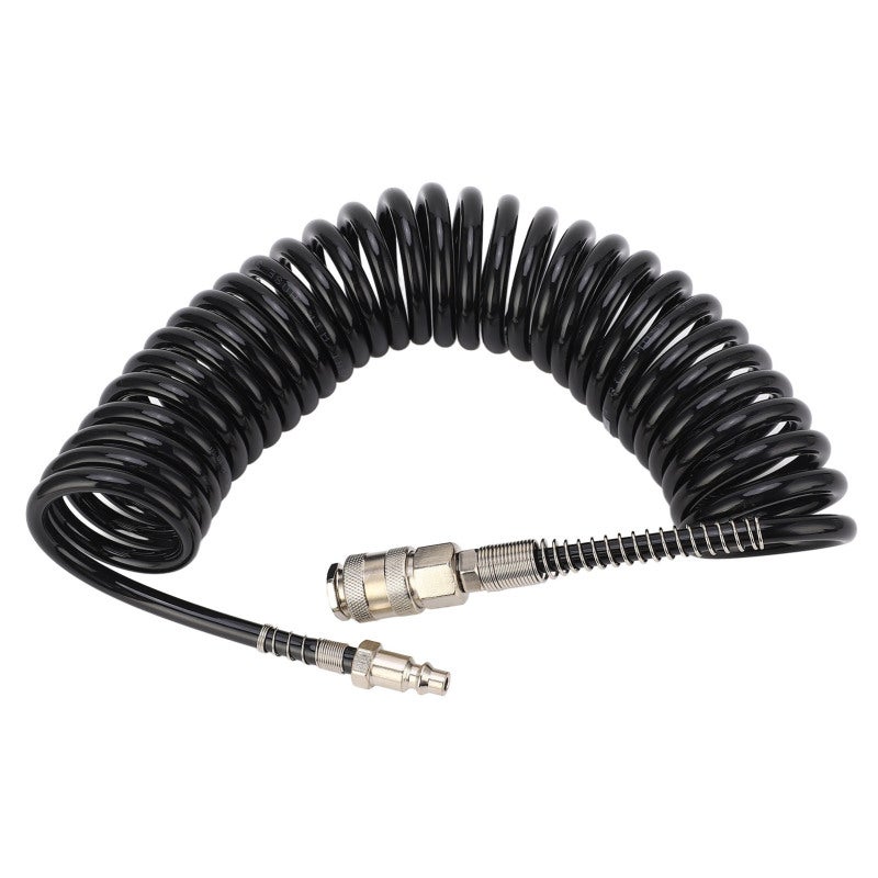 Recoil Air Hose 6m/19.7ft Steel PU Coiled Air Hose - Anti Kink Flexible Coiled Air Extension Hose for Tire Inflation - Image 1