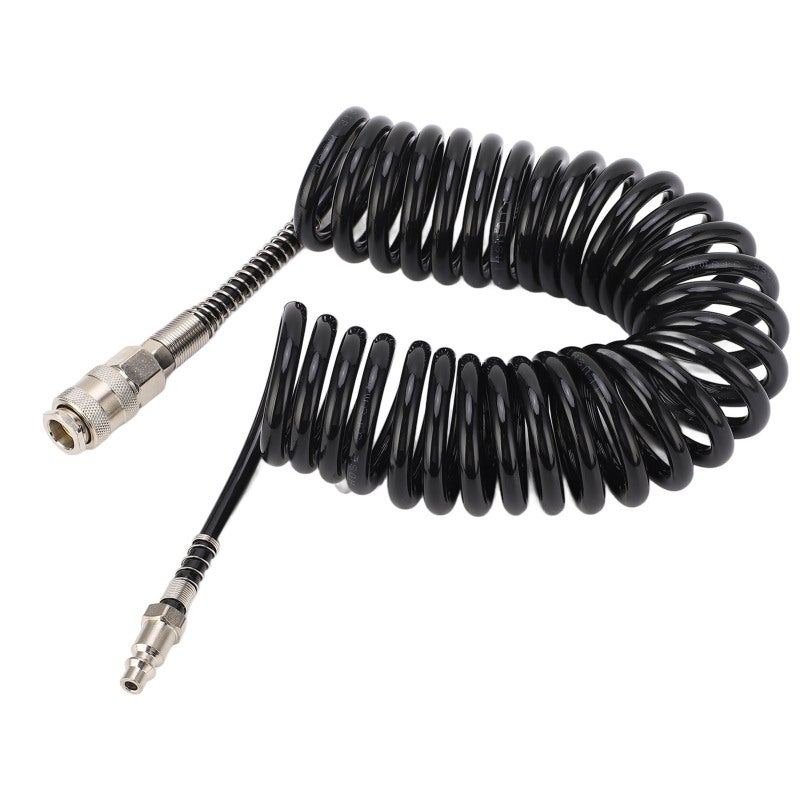 Recoil Air Hose 6m/19.7ft Steel PU Coiled Air Hose - Anti Kink Flexible Coiled Air Extension Hose for Tire Inflation - Image 2