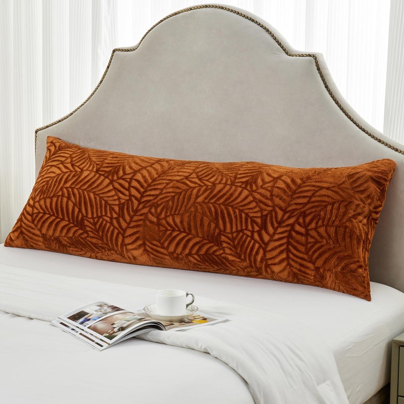 SOCHOW Fall Body Pillow Cover 21x54 Inches, Super Soft and Cozy Leaves Textured Fleece Long Body Pillowcase with Zipper Closure,1 Pack, Caramel - Image 1