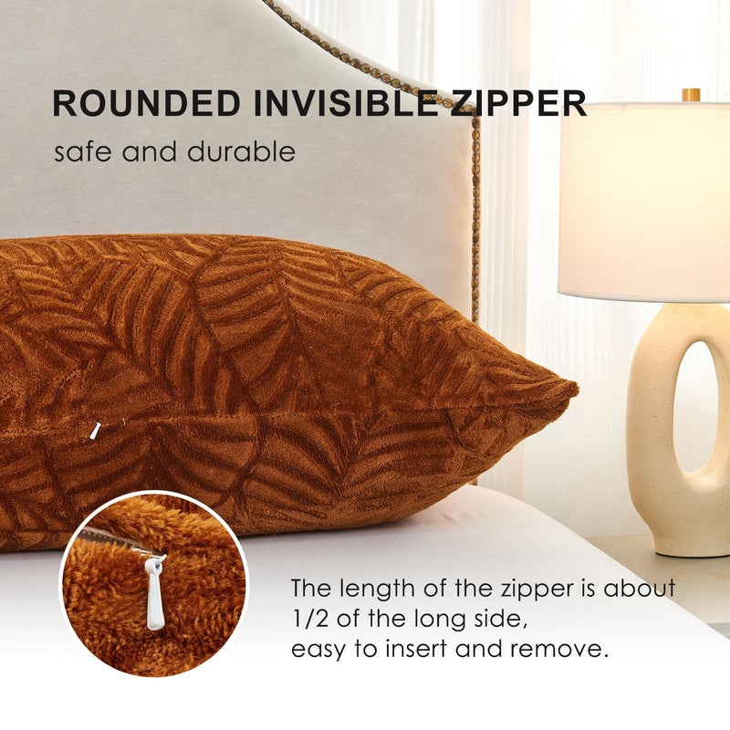 SOCHOW Fall Body Pillow Cover 21x54 Inches, Super Soft and Cozy Leaves Textured Fleece Long Body Pillowcase with Zipper Closure,1 Pack, Caramel - Image 3