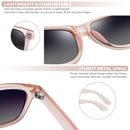 Joopin Square Sunglasses Polarized Sun Glasses UV400 Protection Shades for Women Men (Matte Pink Gradual Black) - Image 5