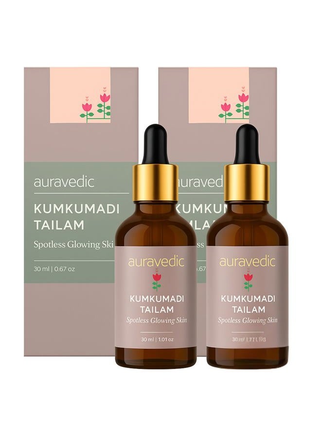 Auravedic kumkumadi tailam from kerala Pack of 2. kumkumadi face oil for glowing skin. Pure luxuriously smooth kumkumadi oil for a brighter everyday glow. kumkumadi tailam for face for women ,men 30ml - Image 1
