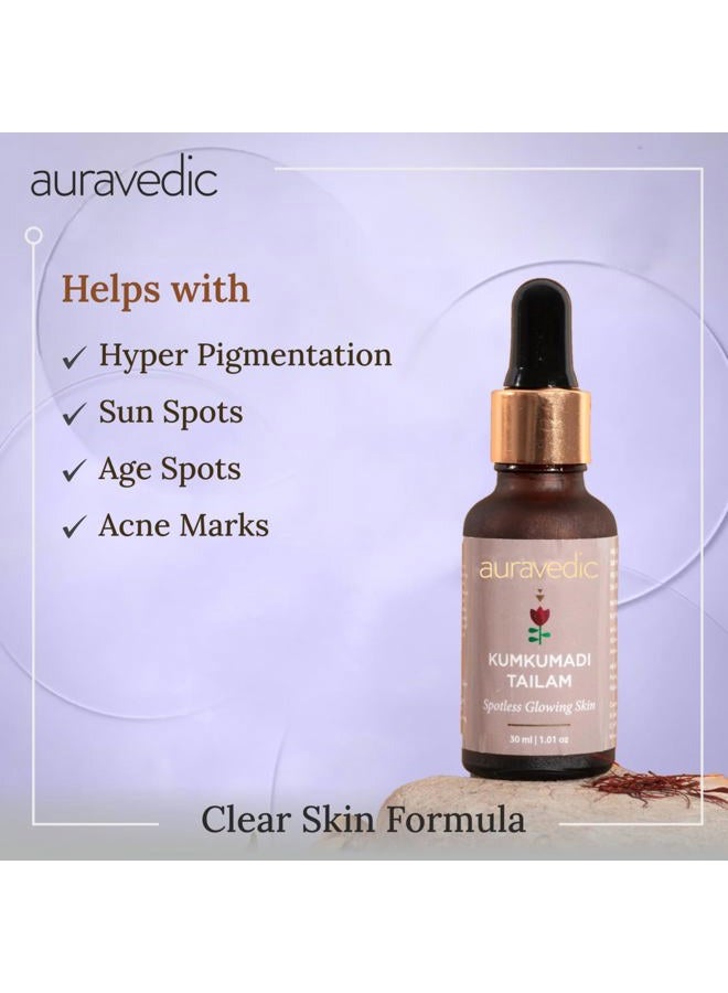 Auravedic kumkumadi tailam from kerala Pack of 2. kumkumadi face oil for glowing skin. Pure luxuriously smooth kumkumadi oil for a brighter everyday glow. kumkumadi tailam for face for women ,men 30ml - Image 3