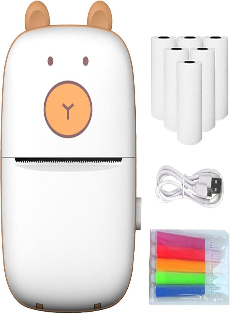 GGOOT Mini Printer,Mini Pocket Wireless Thermal Printer with 6 Rolls Printing Paper and 5 Color Pens - Wireless Inkless Printer, Smart Printer for Photo Picture Receipt Label Note QR Code - Image 1