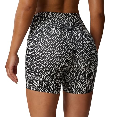 Aoxjox Trinity Workout Biker Shorts for Women Tummy Control High Waisted Exercise Athletic Gym Running Yoga Short 6" (Black Dot Print, Medium) - Image 1