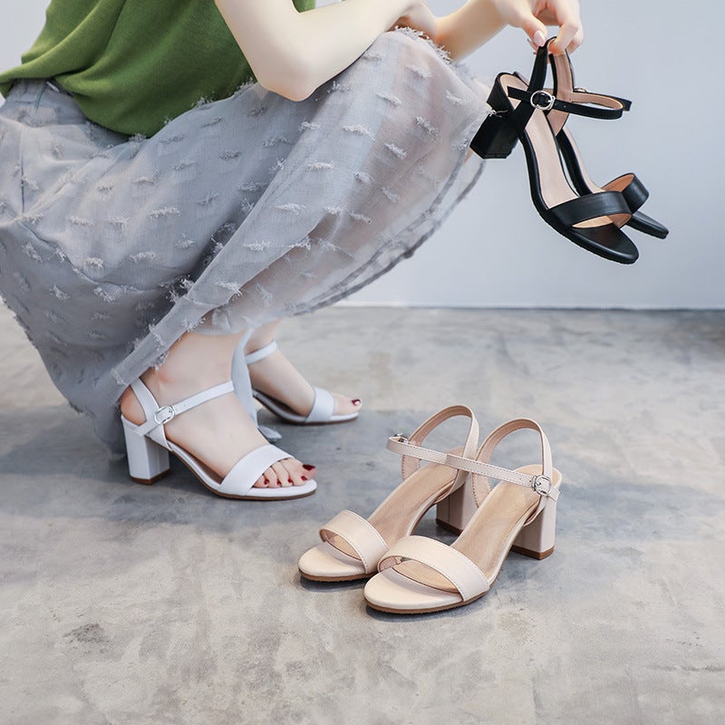 Women's Mid-Heel Chunky Sandals Open Toe Ankle Strap - Image 3