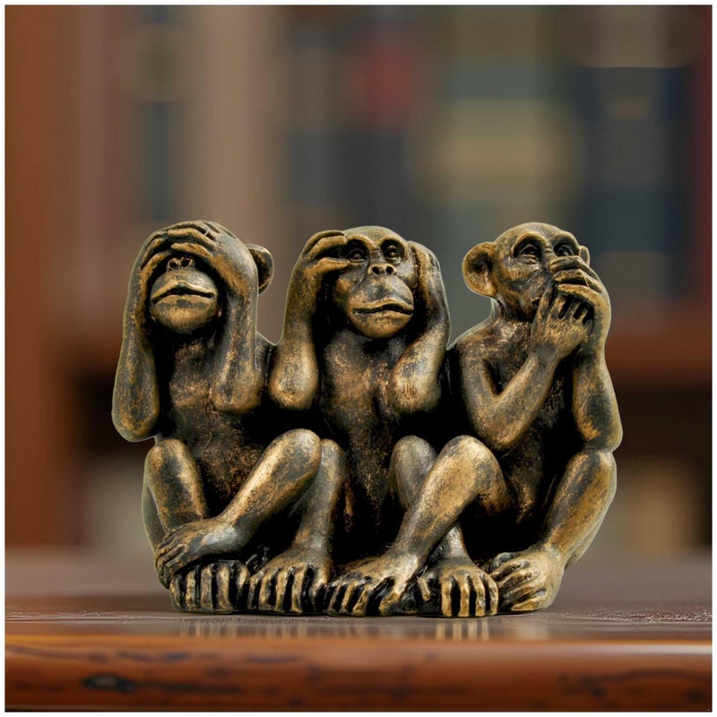 PlentifulHome 3 Wise Monkeys Statue Hear No Evil See No Evil Speak No Evil Resin Figurine with Antique Bronze Finish Office Desk Decor Home Accents Mens Gifts 295 Compact Design - Image 2
