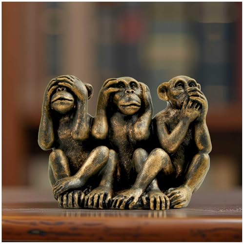 PlentifulHome 3 Wise Monkeys Statue Hear No Evil See No Evil Speak No Evil Resin Figurine with Antique Bronze Finish Office Desk Decor Home Accents Mens Gifts 295 Compact Design - Image 1
