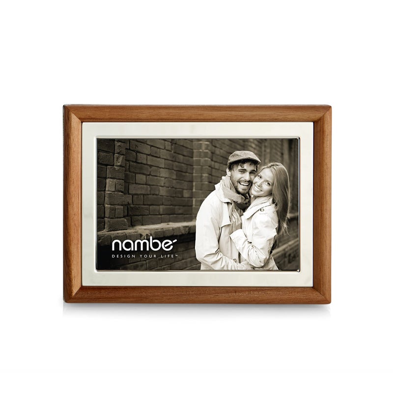 Nambe Nambe Hayden Picture Frame  4"" x 6  | Vintage and Contemporary Design | Tabletop Display and Home Office D cor | Made of Silver Plate  Acacia Wood  and Glass | Designed by Mike Altomari - Image 1