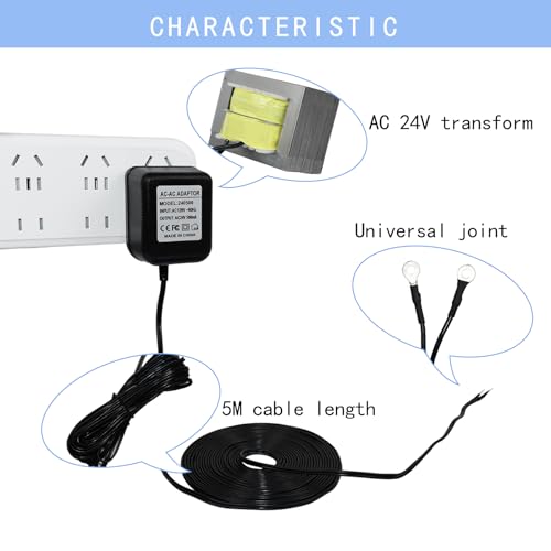 VVHOOY 24V Transformer Doorbell Power Adapter Compatible with Google Nest,Wyze,Eufy Video Doorbells, C Wire Adapter 16.4ft/5m Extension Cable Doorbell Power Adapter Doorbell Supply Cord - Image 2