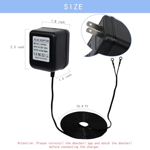 VVHOOY 24V Transformer Doorbell Power Adapter Compatible with Google Nest,Wyze,Eufy Video Doorbells, C Wire Adapter 16.4ft/5m Extension Cable Doorbell Power Adapter Doorbell Supply Cord - Image 5