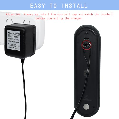 VVHOOY 24V Transformer Doorbell Power Adapter Compatible with Google Nest,Wyze,Eufy Video Doorbells, C Wire Adapter 16.4ft/5m Extension Cable Doorbell Power Adapter Doorbell Supply Cord - Image 4