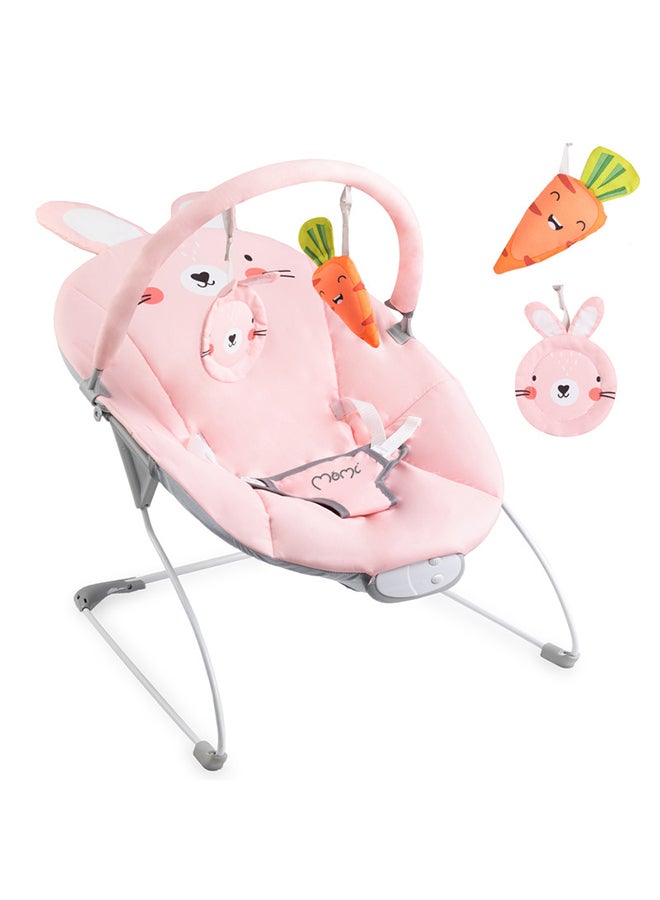 Momi Glossy Baby Bouncer for Babies up to 9 kg, Soft Padding, Metal Frame, Anti-Slip feet, Belt | Weight 1.7 kg, Dimensions 58 x 49 x 53 cm | Sensory Module for Creative Child Support | Bunny - Image 2