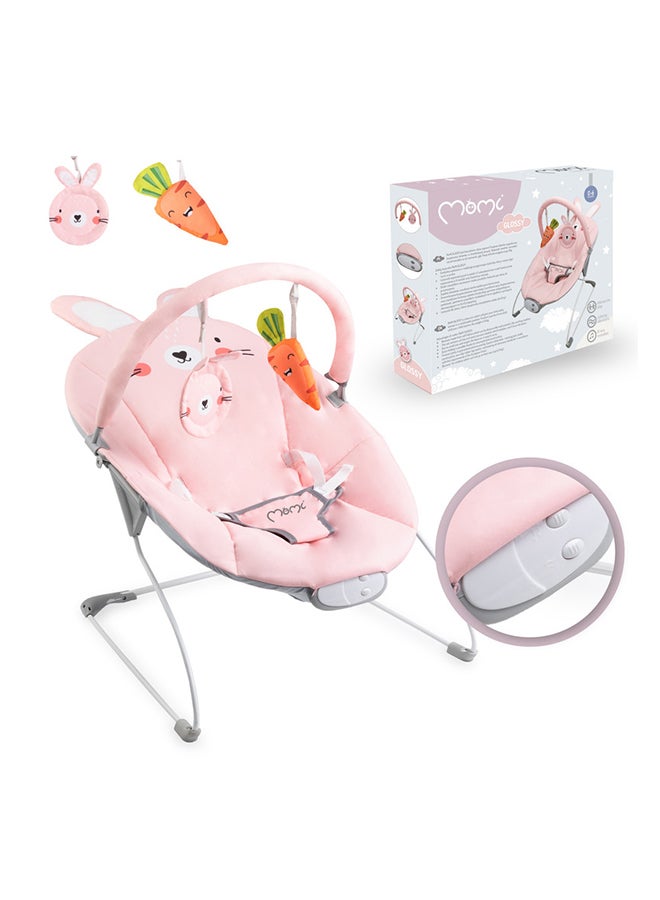 Momi Glossy Baby Bouncer for Babies up to 9 kg, Soft Padding, Metal Frame, Anti-Slip feet, Belt | Weight 1.7 kg, Dimensions 58 x 49 x 53 cm | Sensory Module for Creative Child Support | Bunny - Image 5