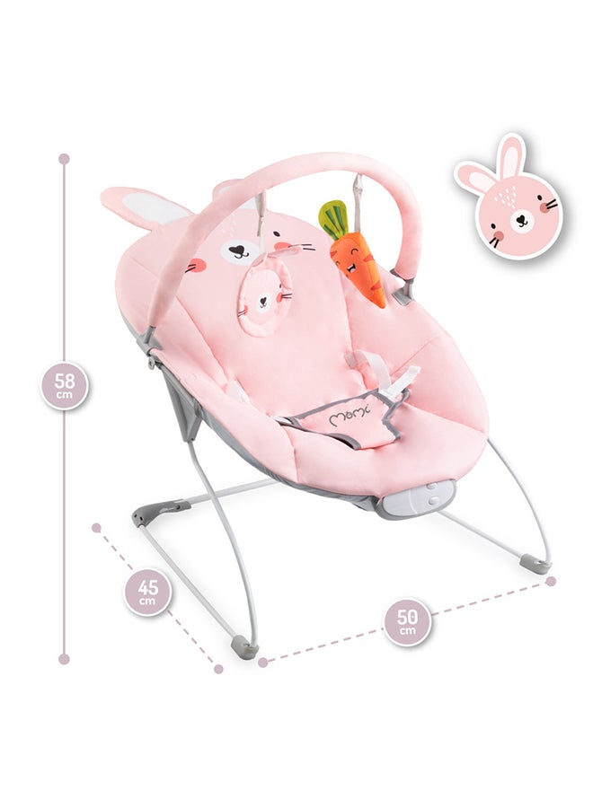 Momi Glossy Baby Bouncer for Babies up to 9 kg, Soft Padding, Metal Frame, Anti-Slip feet, Belt | Weight 1.7 kg, Dimensions 58 x 49 x 53 cm | Sensory Module for Creative Child Support | Bunny - Image 3