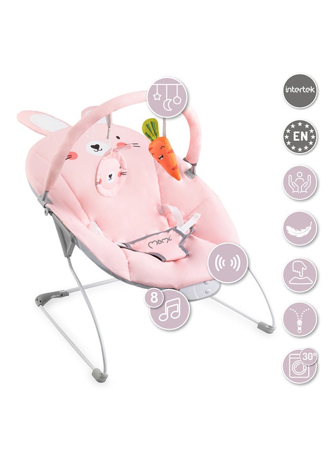 Momi Glossy Baby Bouncer for Babies up to 9 kg, Soft Padding, Metal Frame, Anti-Slip feet, Belt | Weight 1.7 kg, Dimensions 58 x 49 x 53 cm | Sensory Module for Creative Child Support | Bunny - Image 4