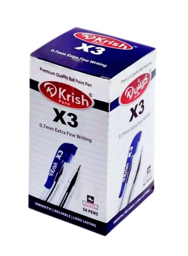 Krish 50-Piece X3  Ballpoint Pen 0.7mm Tip Blue Ink - Image 1