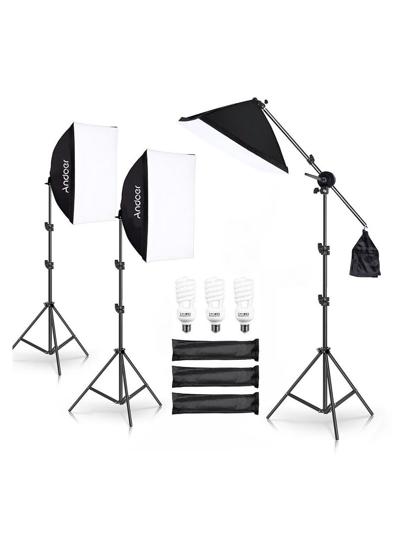 Generic - Studio Photography Light Kit Softbox Lighting Set with 135W LED Light Bulb * 3/ 50x70cm Softbox * 3/ 2M Light Stand * 3/ Boom Arm * 1 for Studio Portrait Product Photo Video Live Broadcast - Image 1
