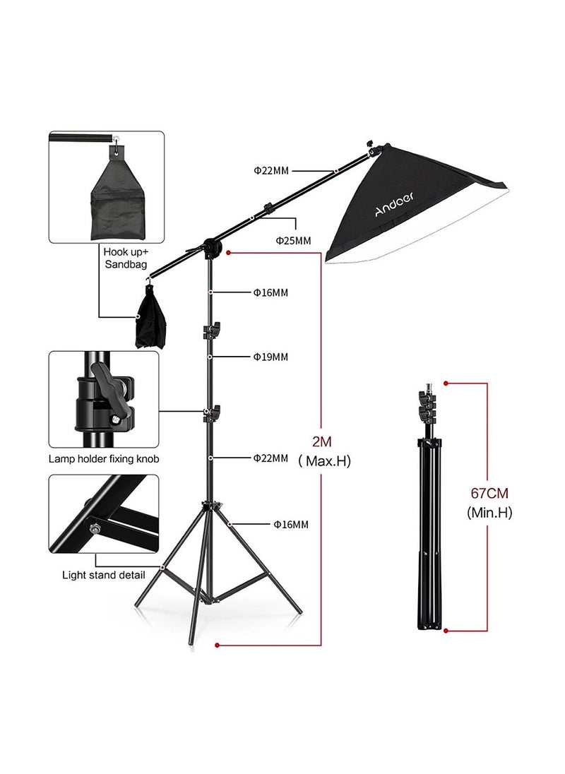 Generic - Studio Photography Light Kit Softbox Lighting Set with 135W LED Light Bulb * 3/ 50x70cm Softbox * 3/ 2M Light Stand * 3/ Boom Arm * 1 for Studio Portrait Product Photo Video Live Broadcast - Image 1
