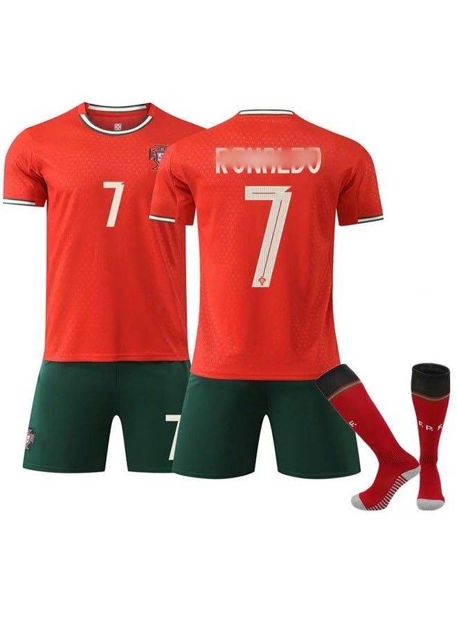 2025/26 National Team Home Soccer Jersey Kit, Ronaldo #7 Football Uniform Set, Breathable Soccer Shirt with Shorts, Socks - Image 1
