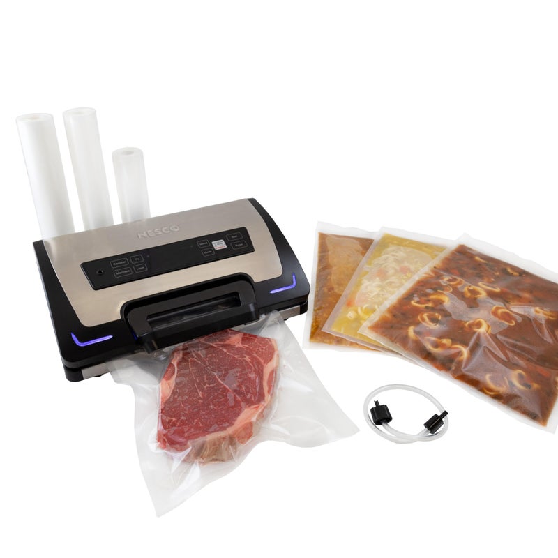 Nesco Premium Vacuum Sealer Kit featuring LiquidLock Includes large variety of Bags and Rolls VS22LB Builtin Canister Sealing Function