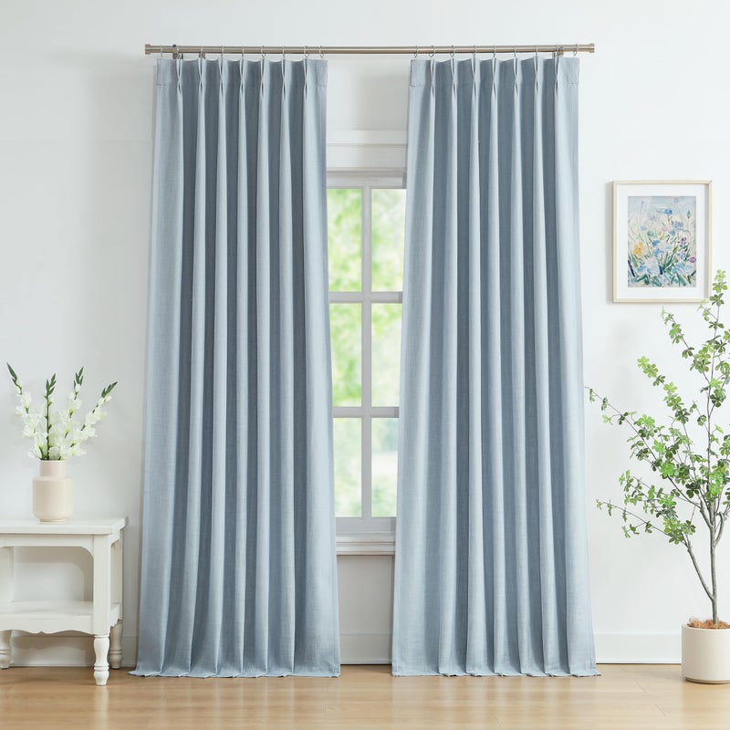 WEST LAKE 90 Inches Length Dusty Blue Pinch Pleated 100 Blackout Curtain Panels with Liners,Linen Textured Drapes for Bedroom Living Room,Energy Efficient Backtab Hooks Window Treatment,40" Wx90 Lx2 - Image 1