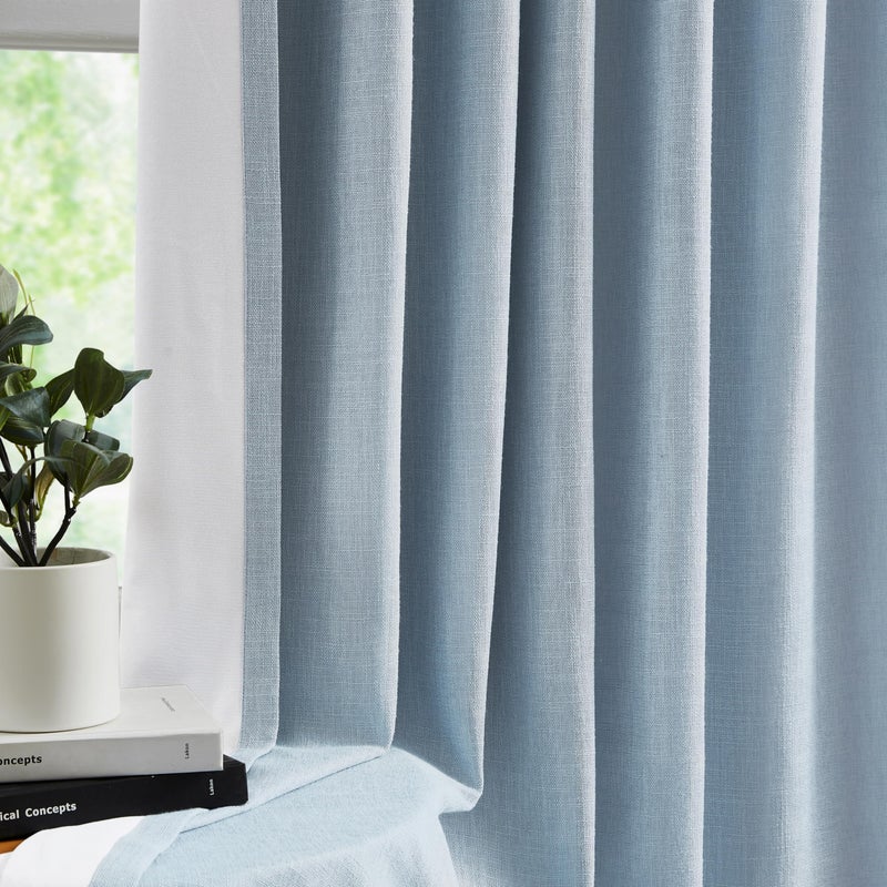 WEST LAKE 90 Inches Length Dusty Blue Pinch Pleated 100 Blackout Curtain Panels with Liners,Linen Textured Drapes for Bedroom Living Room,Energy Efficient Backtab Hooks Window Treatment,40" Wx90 Lx2 - Image 2