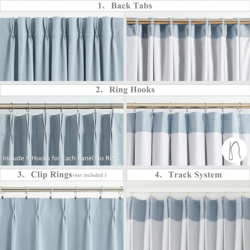 WEST LAKE 90 Inches Length Dusty Blue Pinch Pleated 100 Blackout Curtain Panels with Liners,Linen Textured Drapes for Bedroom Living Room,Energy Efficient Backtab Hooks Window Treatment,40" Wx90 Lx2 - Image 5