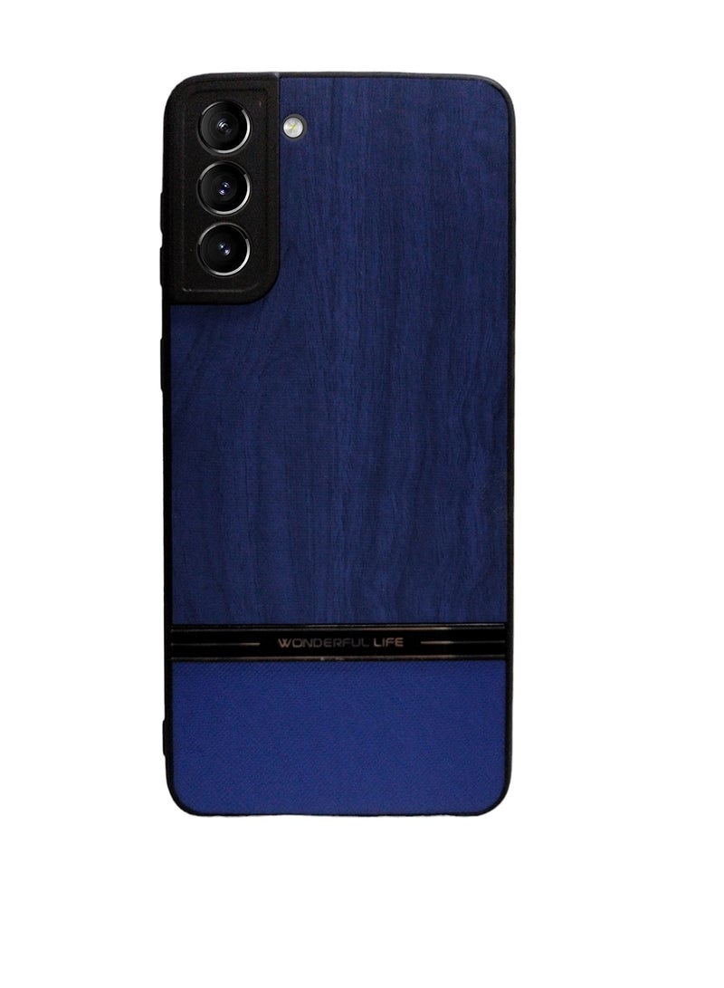 Shockproof Wood Grain Skin PU and TPU Shockproof Luxury Phone Case for Samsung Galaxy S21 Plus (Blue)