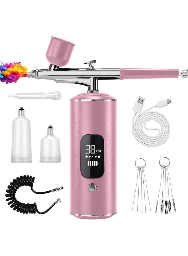 KADIP Airbrush Kit with Air Compressor, Cordless Rechargeable with 0.3mm Nozzle and Cleaning Brush,3 High-Pressure Modes Handheld Spray Machine for Painting, Cake Decor, Pastry, Makeup, Nail Art (Pink) - Image 1