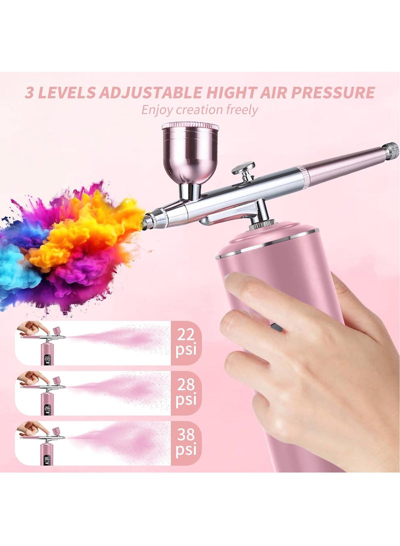 KADIP Airbrush Kit with Air Compressor, Cordless Rechargeable with 0.3mm Nozzle and Cleaning Brush,3 High-Pressure Modes Handheld Spray Machine for Painting, Cake Decor, Pastry, Makeup, Nail Art (Pink) - Image 3