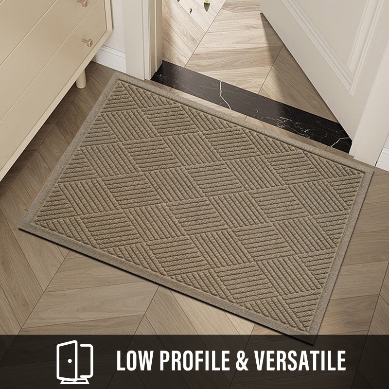 HIYARD Sturdy Front Door Mat, Absorbent Muddy Dirt Resist Welcome Door Mats Outdoor Indoor, Stain and Fade Resistant, Non-Slip Rubber Backing Low Profile Doormat for Entryway, 36Ã—24, Beige - Image 5