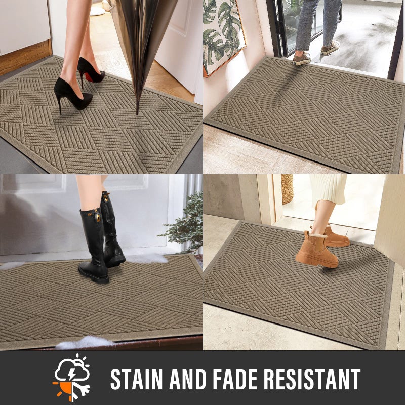HIYARD Sturdy Front Door Mat, Absorbent Muddy Dirt Resist Welcome Door Mats Outdoor Indoor, Stain and Fade Resistant, Non-Slip Rubber Backing Low Profile Doormat for Entryway, 36Ã—24, Beige - Image 4