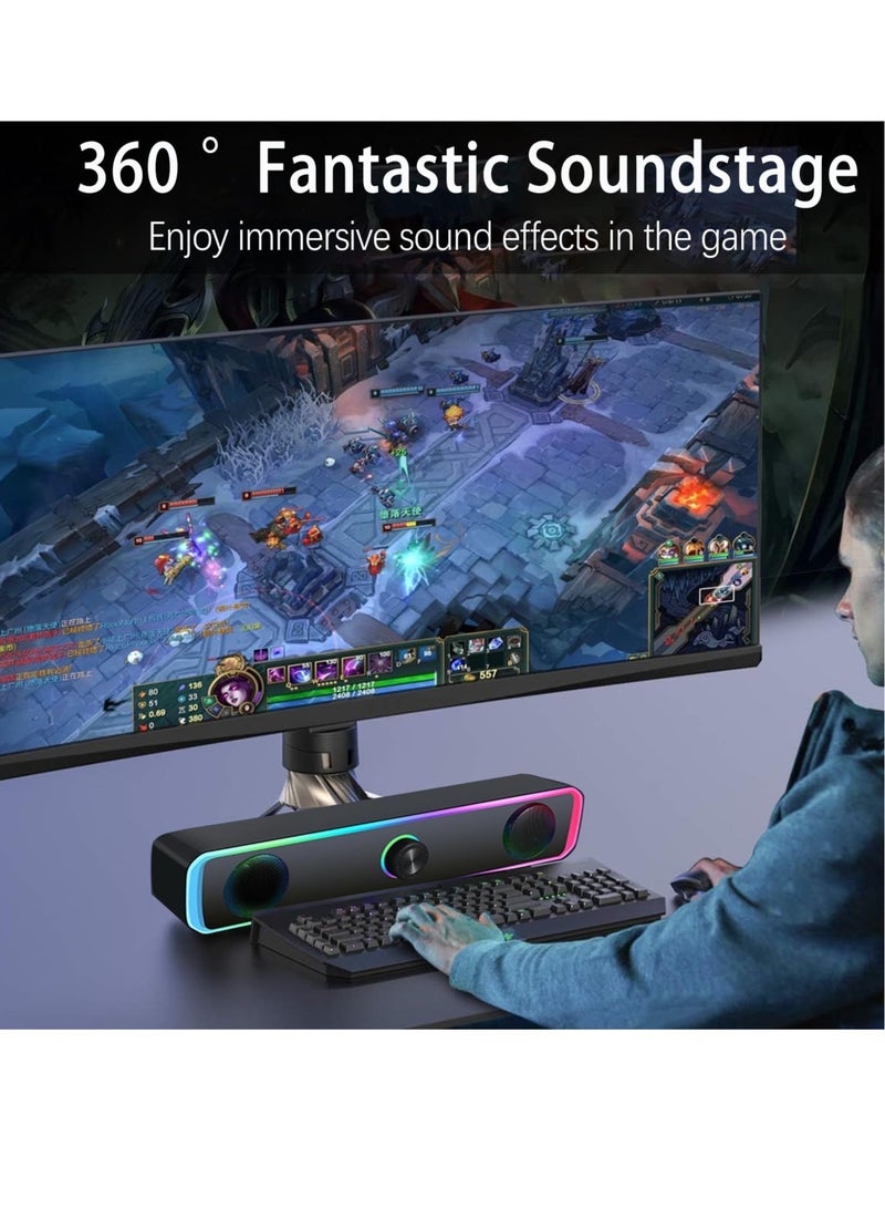 Excefore Computer Speakers for PC Desktop Monitor, Bluetooth 5.3, USB Powered Computer Soundbar with LED RGB Light, Knob Volume Control, 3.5mm Aux Input, HiFi Stereo Gaming Speakers for Desktop - Image 3