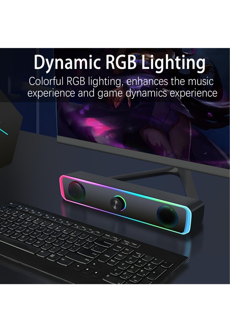 Excefore Computer Speakers for PC Desktop Monitor, Bluetooth 5.3, USB Powered Computer Soundbar with LED RGB Light, Knob Volume Control, 3.5mm Aux Input, HiFi Stereo Gaming Speakers for Desktop - Image 4