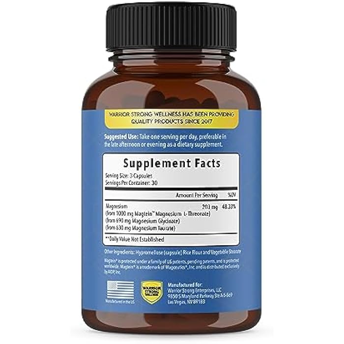 Warrior Strong Wellness Magnesium Complex -Triple Blend 100% Chelated Mag Supplement-Magtein Magnesium L-Threonate for Memory & Brain Health -Glycinate, Sleep Well-Taurate- Relaxation - Image 2