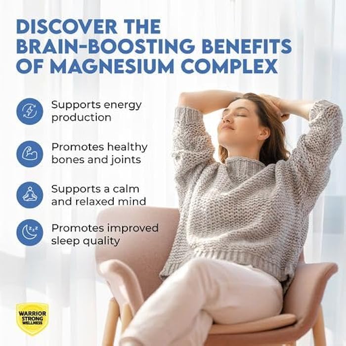 Warrior Strong Wellness Magnesium Complex -Triple Blend 100% Chelated Mag Supplement-Magtein Magnesium L-Threonate for Memory & Brain Health -Glycinate, Sleep Well-Taurate- Relaxation - Image 4