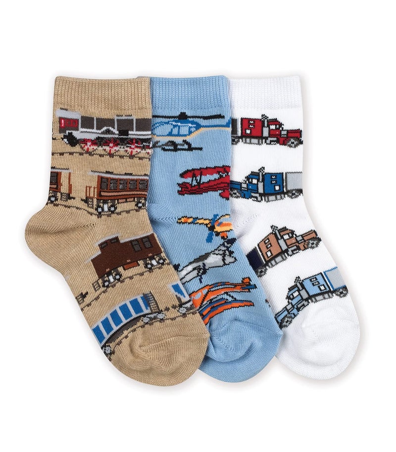 Jefferies Socks Little Boys' Transportation Triple Treat Socks 3 Pair Pack, Burlap, X-Small - Image 3