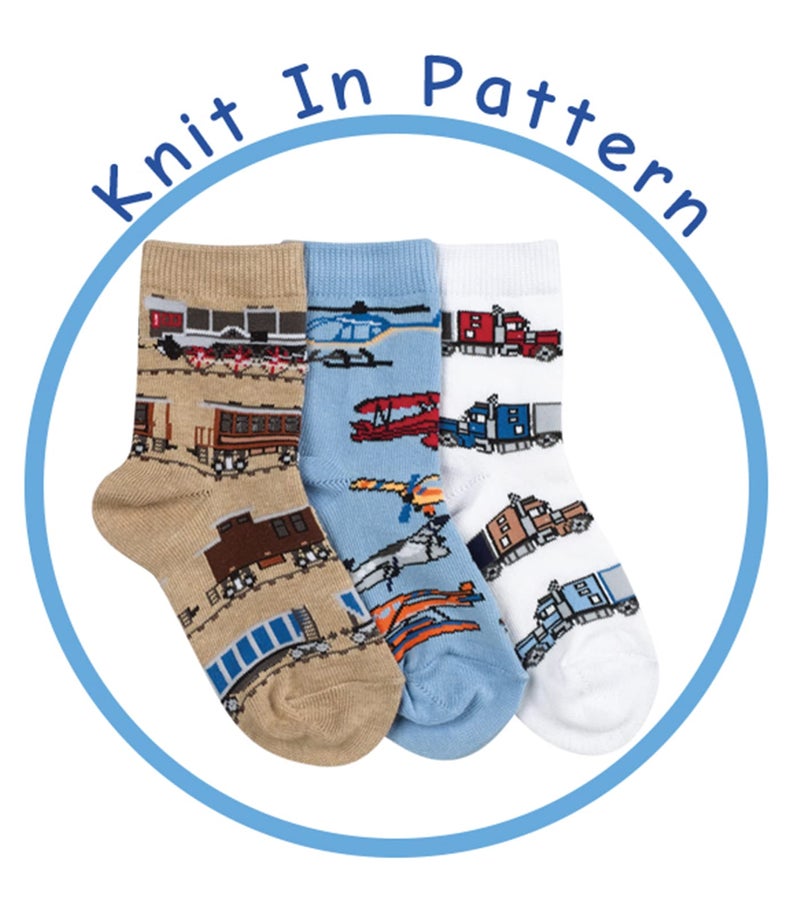 Jefferies Socks Little Boys' Transportation Triple Treat Socks 3 Pair Pack, Burlap, X-Small - Image 4