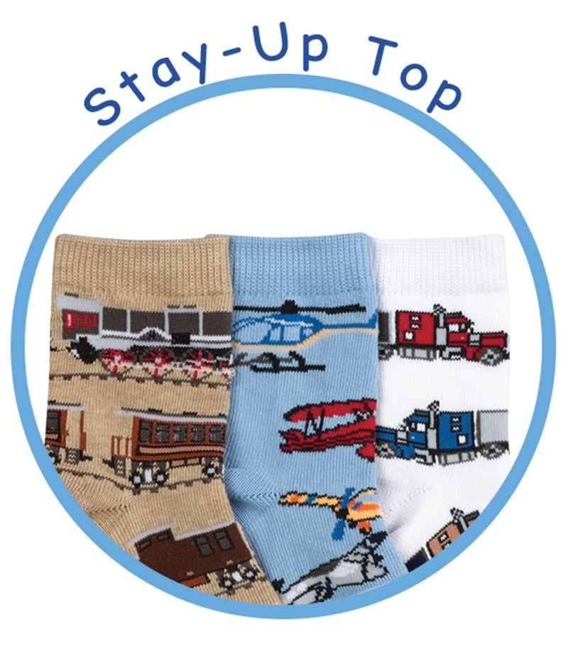 Jefferies Socks Little Boys' Transportation Triple Treat Socks 3 Pair Pack, Burlap, X-Small - Image 5