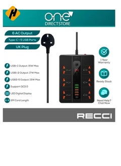 HuHa Recci PD+QC UK Plug Power Socket (6 AC Outlets, Type-C + 5 USB Ports  - Image 3