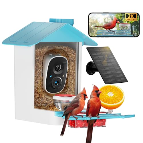 GAOYITK Bird Feeder with Camera 2K HD AI Smart Identify BirdSpecies Solar Panel Outdoors Birdhouse with Cam Instant Arrival Alerts Capture BirdVideo Gifts for Mom Dad - Image 1