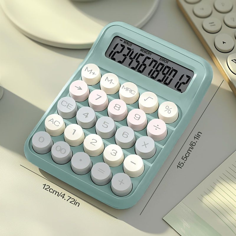 Glacier Mint Mechanical Calculator 12 Digit Large Display Cute Colorful School Office - Image 2