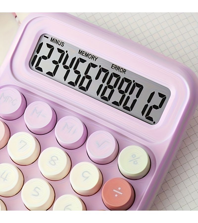 Glacier Mint Mechanical Calculator 12 Digit Large Display Cute Colorful School Office - Image 4