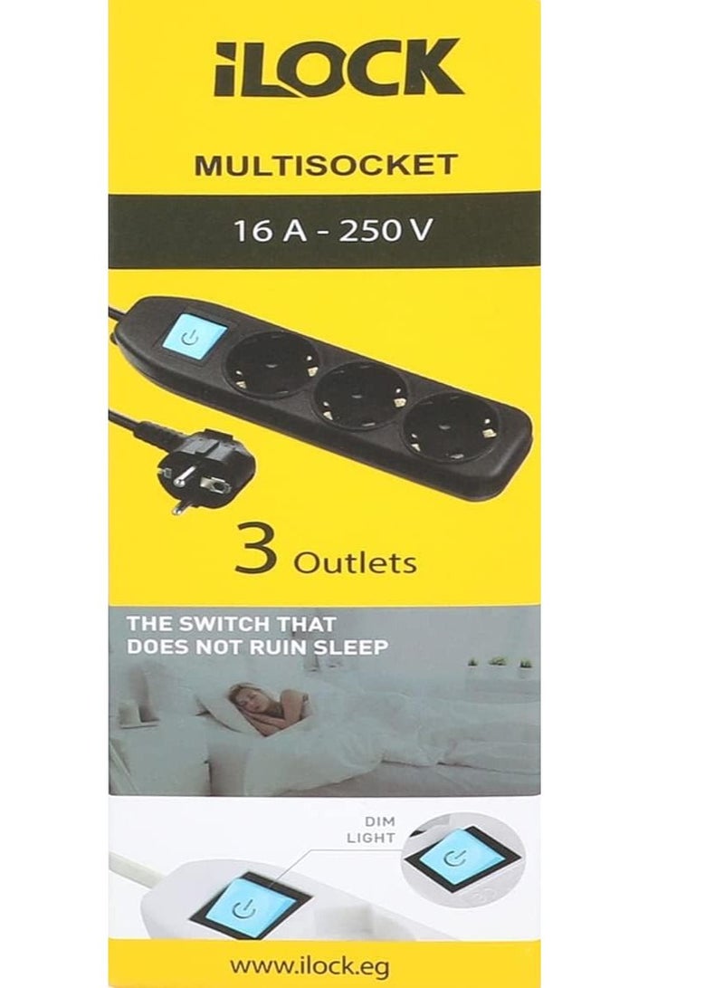 باور لوك اي لوك مشترك 3 مخرج بمفتاح 16 امبير اسود - Image 3