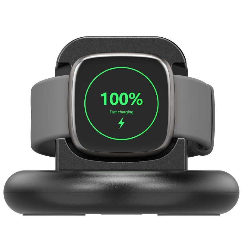 USB C Charger Dock for Fitbit Sense/Sense 2/Versa 4/Versa 3,Upgraded Magnetic Watch Charger Stand with Charging Cable,US B C Charge r Replacement Accessories for Fitbit Charger,Black(USB_C) - Image 1