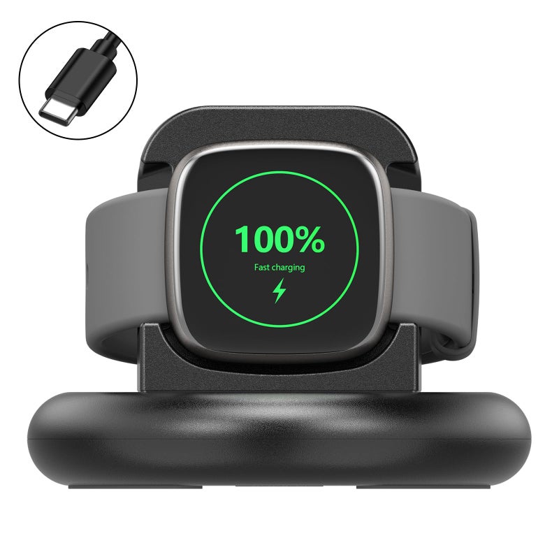 USB C Charger Dock for Fitbit Sense/Sense 2/Versa 4/Versa 3,Upgraded Magnetic Watch Charger Stand with Charging Cable,US B C Charge r Replacement Accessories for Fitbit Charger,Black(USB_C) - Image 2